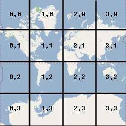 zoom level 0: 1 tile; At higher zoom levels, pixel space expands by doubling the size in both x and y dimension; So, at zoom level 1, the map consists of 4 256x256 tiles; At zoom level 2