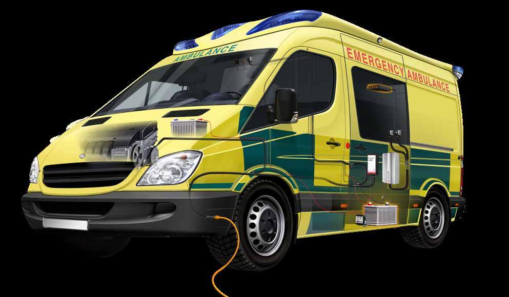 DEFA system til ambulanse Ambulanse Foruten lading og forvarming av motor og kupé, er det