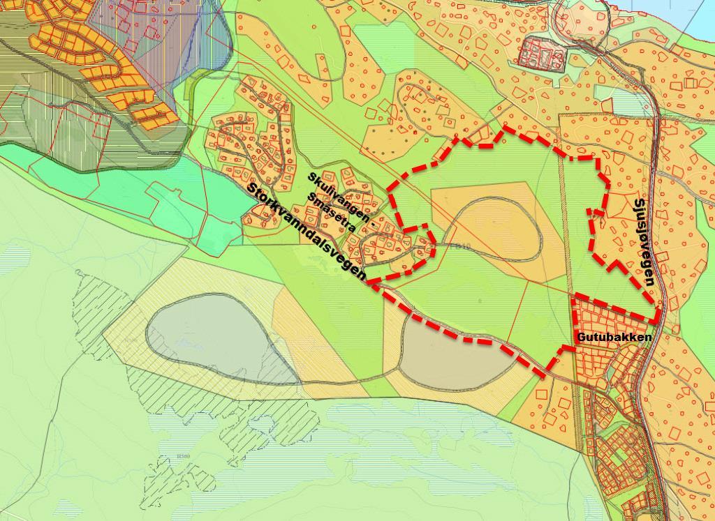 4 Reguleringsplaner Planområdet grenser inntil følgende reguleringsplaner: Skulivangen- Småsetra (2015) Gutubakken (2016) Nybu/ Vassbakken (1992) Plangrense påført kart med gjeldende