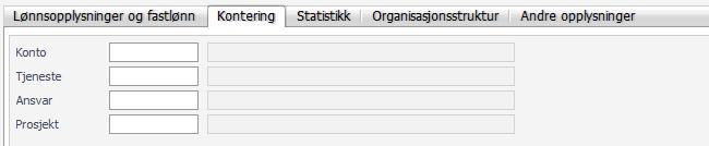 Kontering Disse feltene styrer kontering av lønn, avsetninger og reiseutgifter Konto Dette feltet skal alltid være tomt Tjeneste Tjenesten der