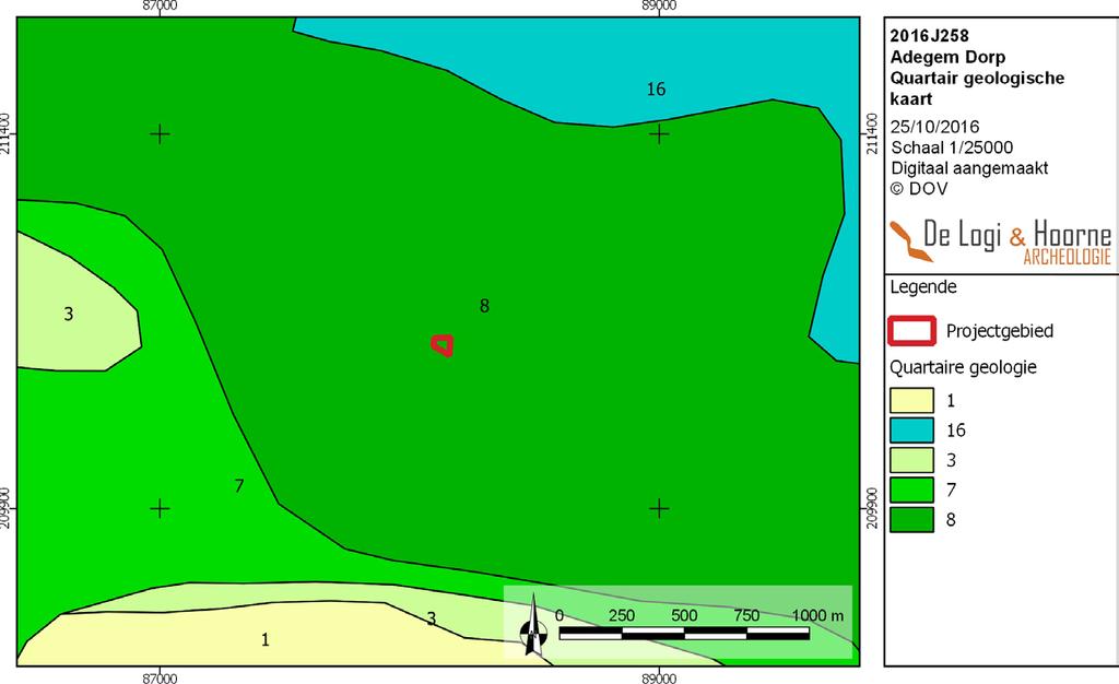 Adegem Dorp 15 Kaart 10 Figuur 10: Het onderzoekgsgebied aangeduid in rood op een quartair geologische kaart ( DOV) 2.3.1.2. Geologie Geologisch gezien bevindt het projectgebied zich in de Vlaamse Vallei.