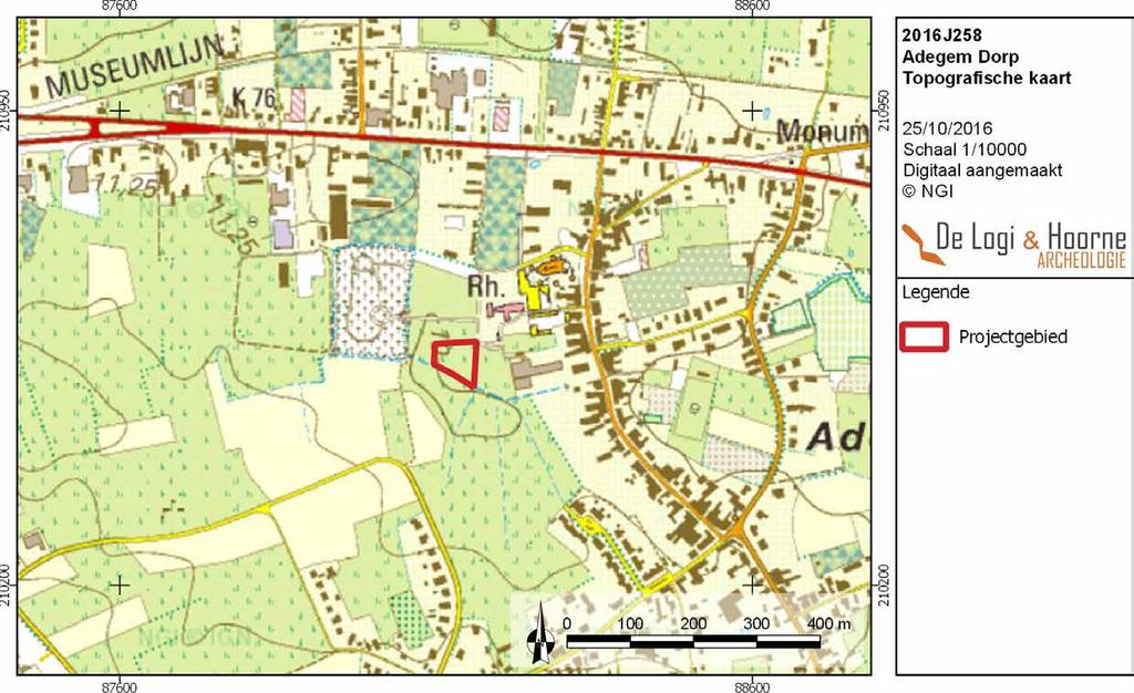 8 DL&H Archeologienota Kaart 2 Figuur 2: Het projectgebied geprojecteerd op een topografische kaart (