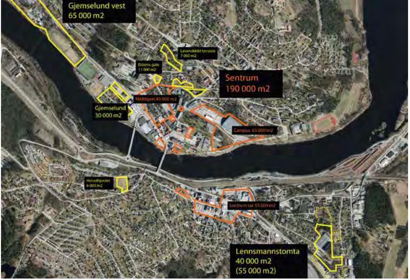 Kongsvinger 2050- strategien peker på fortetting og bymessig omforming i sentrum og i sentrumsnære områder som den