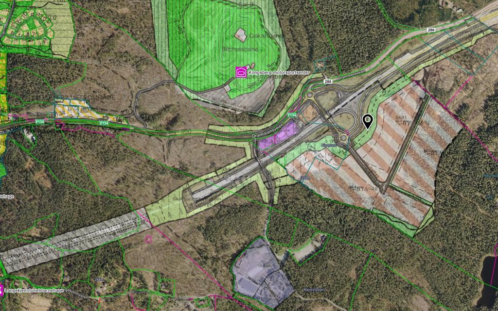 Områdene er i hovedsak uregulert, men vil grense til/ delvis overlappe reguleringsplan for E134, reguleringsplan for Toppen Industripark (under arbeid) og reguleringsplan for Diseplass i hovedsak i