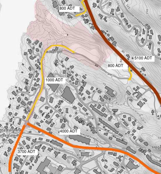 16 REVIDERING AV TRAFIKKVURDERINGEN FOR MJØLKERÅEN Figur 6: Skjematiserte fremtidige trafikkmengder i veinettet rundt planområdet 3.