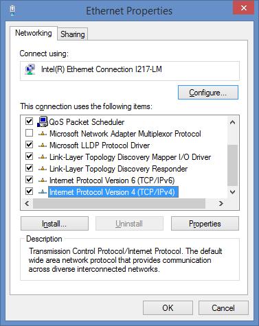 Under egenskaper for nettverkskortet Egenskaper for Internet Protocol Versjon 4 (TCP/IPv4)