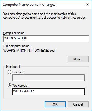 Arbeidsgrupper i Windows 10 Windows arbeidsgrupper Alle maskiner er med i en navngitt arbeidsgruppe (workgroup) Deling av filer, mapper og skrivere kan skje på to måter:» HomeGroup» Folder sharing