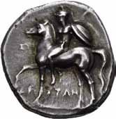 Antikke mynter ANTIKKE MYNTER/ANCIENT COINS GRESKE MYNTER/GREEK COINS 1051 1052 1051 CALABRIA, Taras, 302-281 f.kr., didrachme (7,59 g).