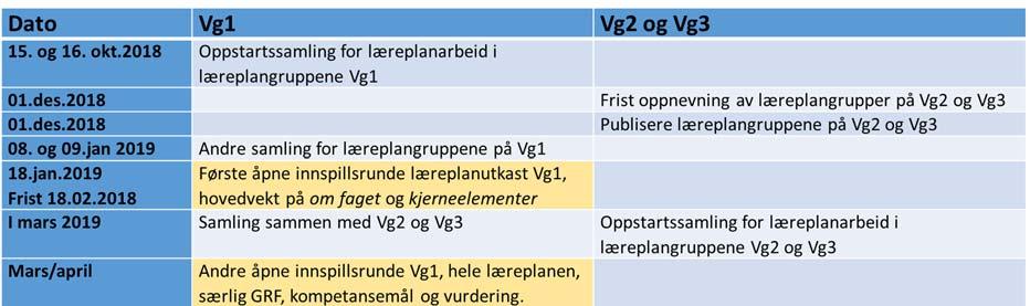 Side 5 av 5 Vedlegg Overordnet fremdriftsplan for læreplanarbeidet