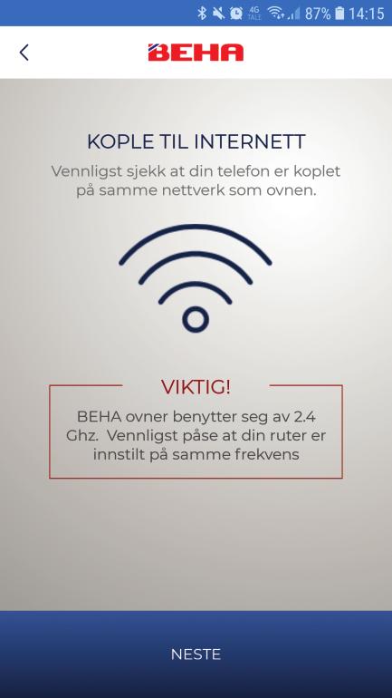 HJEM for neste bilde. Trykk på LEGG TIL OVN. Wi-Fi må være påslått.