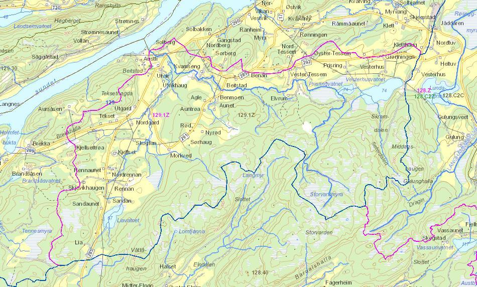 Høyde over havet, m Figur 3. Nedbørsfeltet til Utvikelva (129.1Z). Kart fra NVE-Atlas.