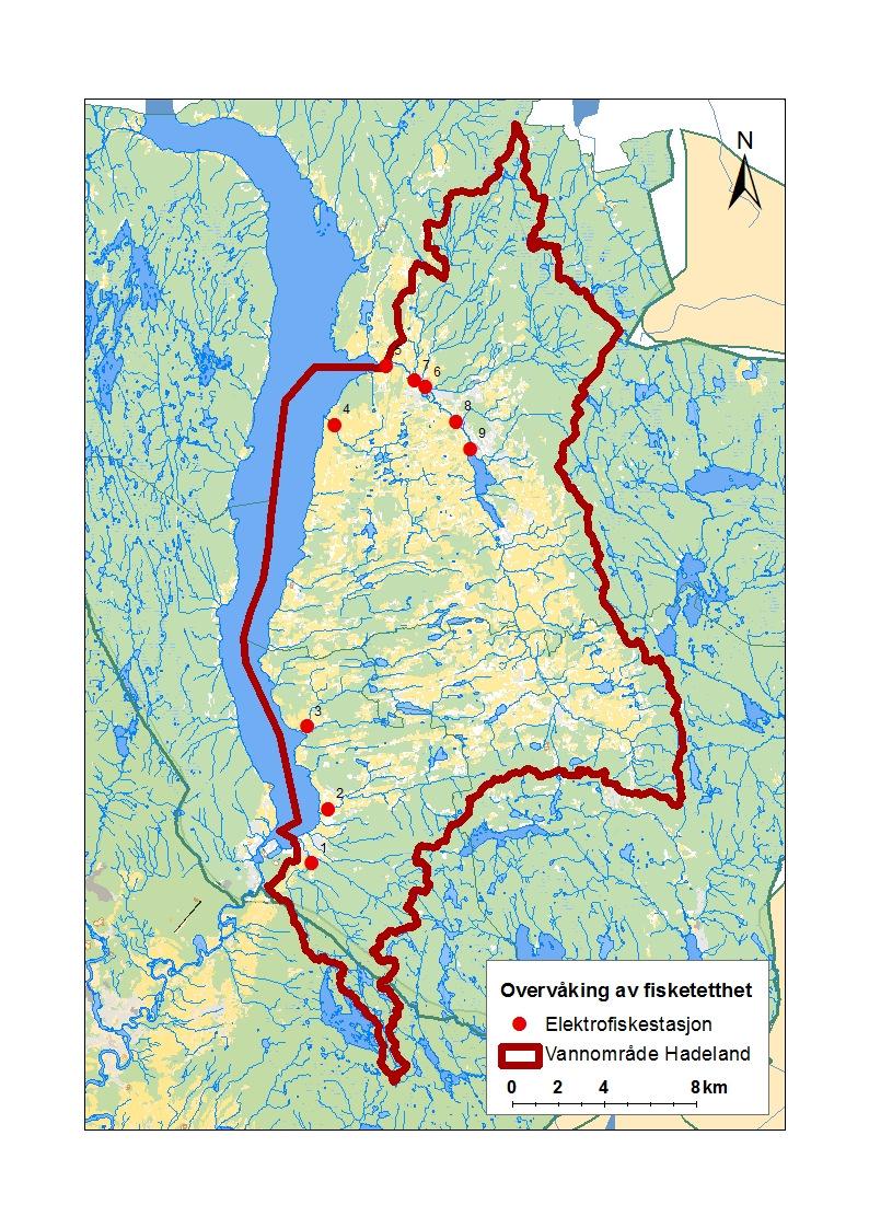 Figur 32. Oversiktskart over stasjonsnettverket i Hadelandsvassdragene.