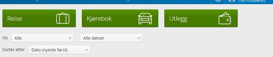 OPPRETTE REGNINGER På hovedsiden har man tre valg: Reise, Kjørebok og Utlegg. Som dommer/veileder skal man kun benytte kjørebok, når man sender inn regning for en kamp.