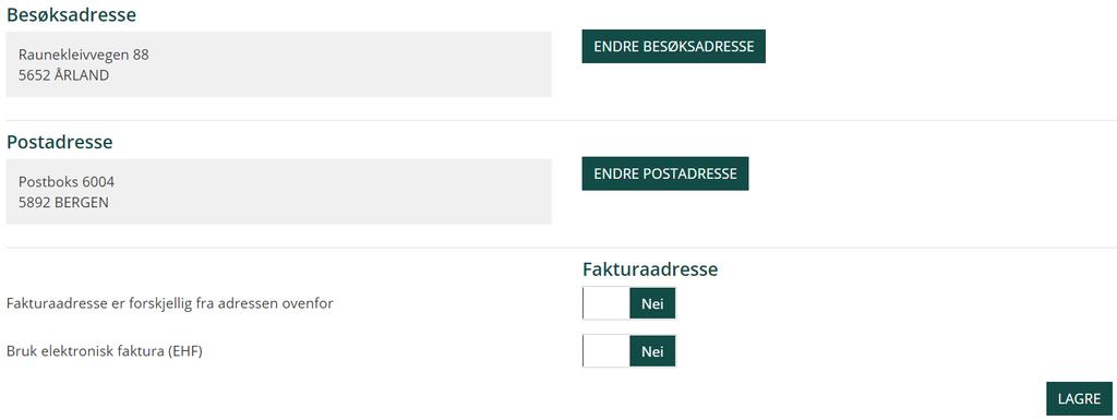 Etter å ha klikket «Registrer som avfallsmottak» blir du ledet inn i Bedriftsprofil. Merk! Avfallsmottak som ev. får valget «Registrer som avfallsprodusent», må klikke «Avbryt».