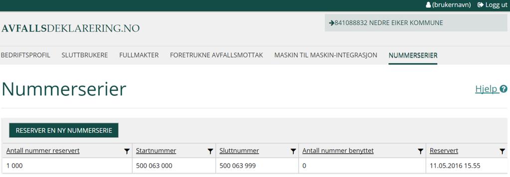 Ved import av deklarasjoner (overføring fra forsystem) skal det kontrolleres at deklarasjonsnummer ligger innenfor reservert(e)