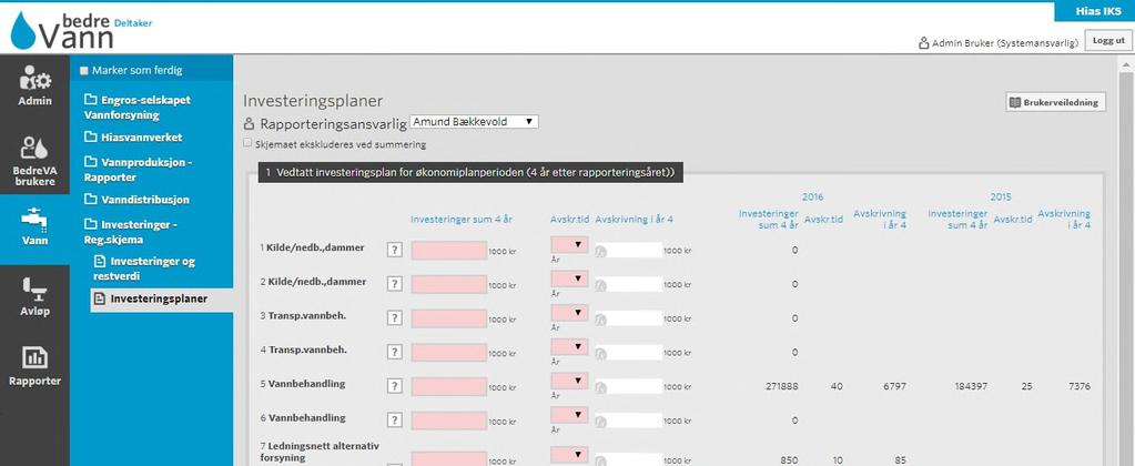 4.5.2 Rapportering av vedtatte investeringsplaner for neste fire år Registrer vedtatt sum investeringer og ledningsfornyelse som ligger i vedtatt investeringsplan for kommende