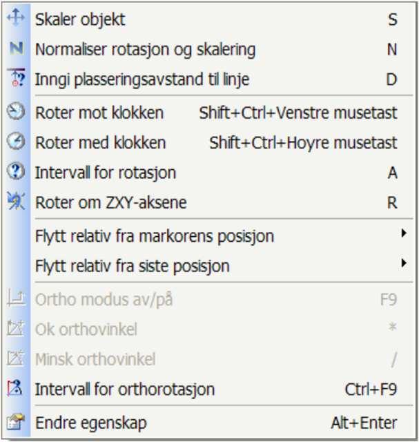 12 Konseptet Hurtigmenyer Når man bruker en funksjon, f.eks. utplassering av et objekt, da kan man bruke høyreklikk for å få opp flere valg.