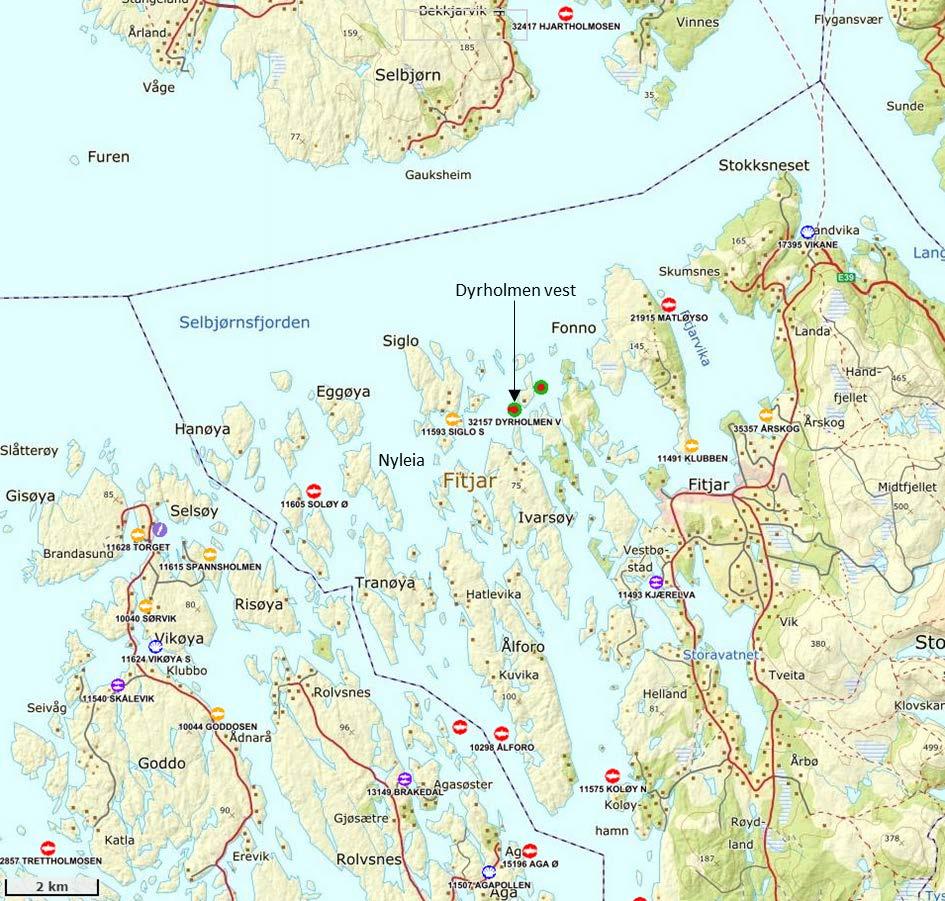 OMRÅDESKILDRING Straummålingane er utført på lokaliteten Dyrholmen V nord i Fitjarøyene i Fitjar kommune (figur 2).