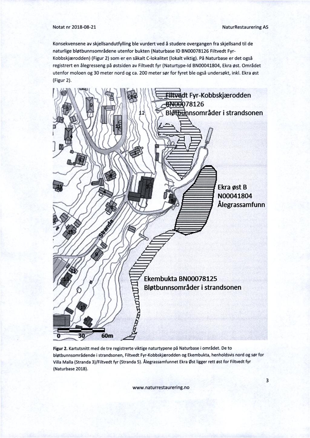 Konsekvensene av skjellsandutfylling ble vurdert ved å studere overgangen fra skjellsand til de naturlige bløtbunnsområdene utenfor bukten (Naturbase ID BN00078126 Filtvedt Fyr- Kobbskjærodden)