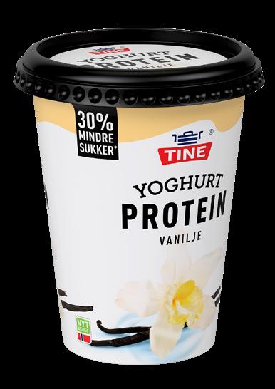 TINE Yoghurt Protein Vanilje 420 g HØYT PROTEININNHOLD, 30 % MINDRE SUKKER Nå får du hele Norges favorittyoghurt med høyt proteininnhold og 30 % mindre sukker enn lignende produkter.