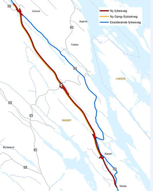 og sykkelveg, 7,5 km Kostand om lag 300