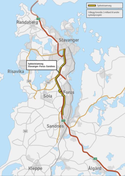 Rogaland Sykkelekspressveg Stavanger - Sandnes Ny standard sykkelstamveg Om lag 13 km lang Kostnad om lag 1,35 mrd. kr.