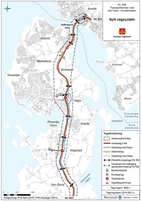 Rv. 509 Transportkorridor vest Ny veg med kollektivfelt eller tungbil felt frå Sola skola