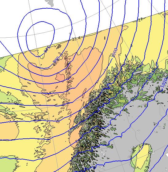 1 Kriterier som ble brukt Middelvind på sørvestlig og vestlig full storm, og perioder med sterk storm på kysten