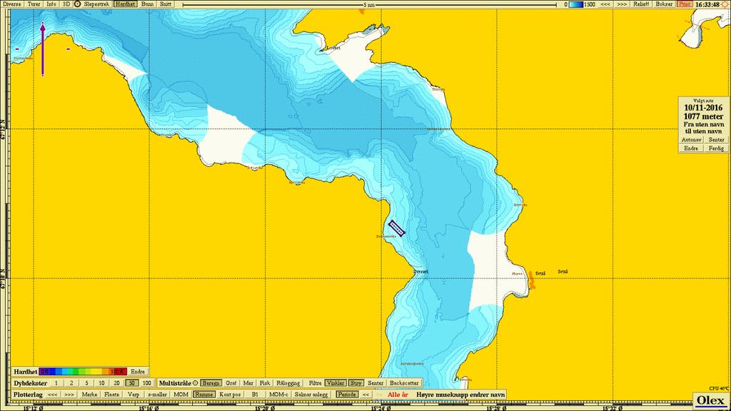 2 Materiale og metode 2.1 Område og prøvestasjoner Oppdrettslokaliteten ligger utenfor i Saltdalsfjorden, Saltdal kommune (figur 2.1.1). Dybden under anlegget varierer fra ca. 45 150 meter.