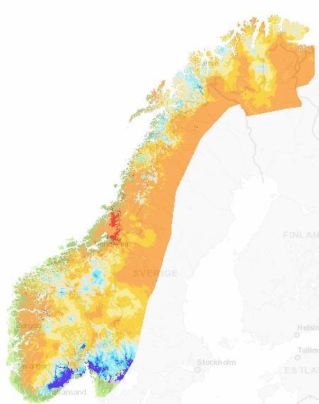 Vær og hydrologi om lag 1 TWh mindre snø enn normalt ved utgangen av 218 218