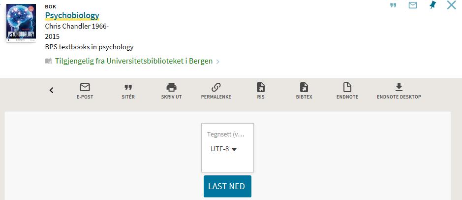 Overføre referanser fra databaser/søkemotorer, eksempel Oria Klikk på de tre prikkene helt til høyre vil gi deg flere alternativ. Velg ENDNOTE DESKTOP.