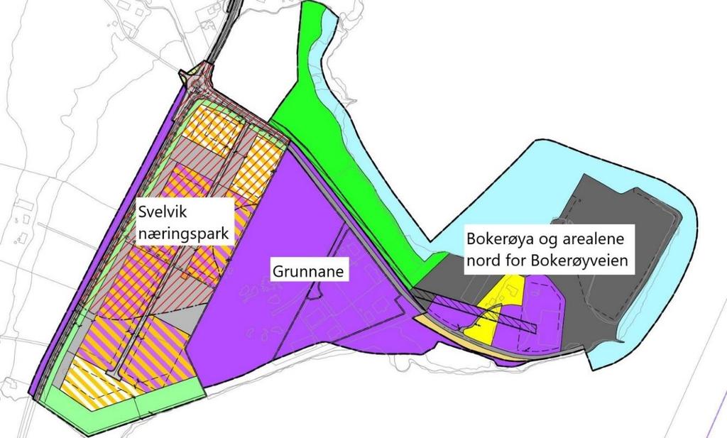 Figur 4: Gjeldende reguleringsplaner. Planområdet hovedsakelig regulert til industri (lilla) 5.