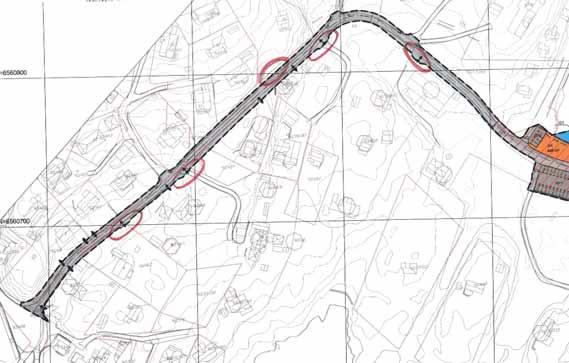 13 Figur 6 Kart som viser med rød ring hvor møteplasser finnes i dag langs Marnetveien.