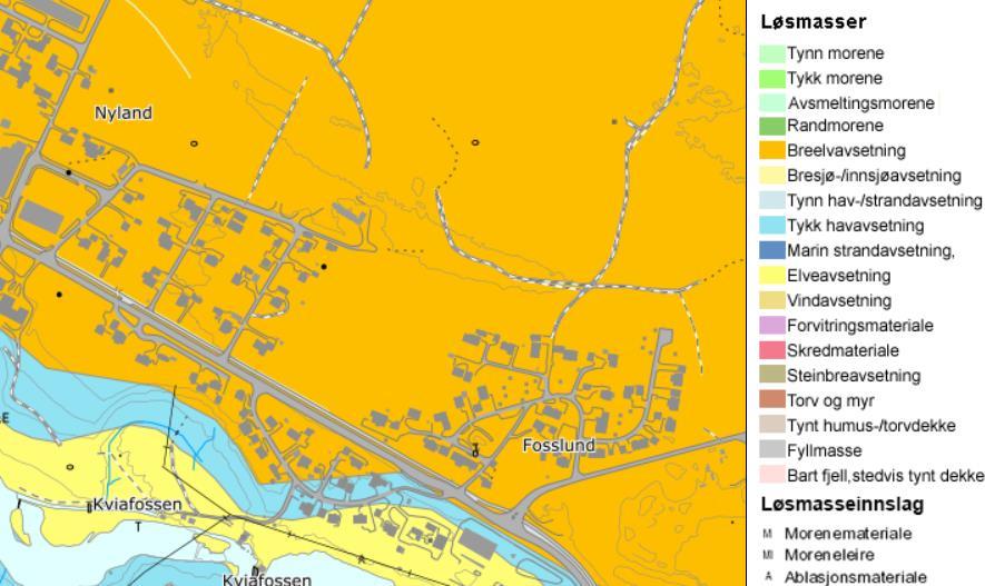 Grunnforhold Kart fra Norges geologiske undersøkelse viser at bergrunnen i området er gneis.