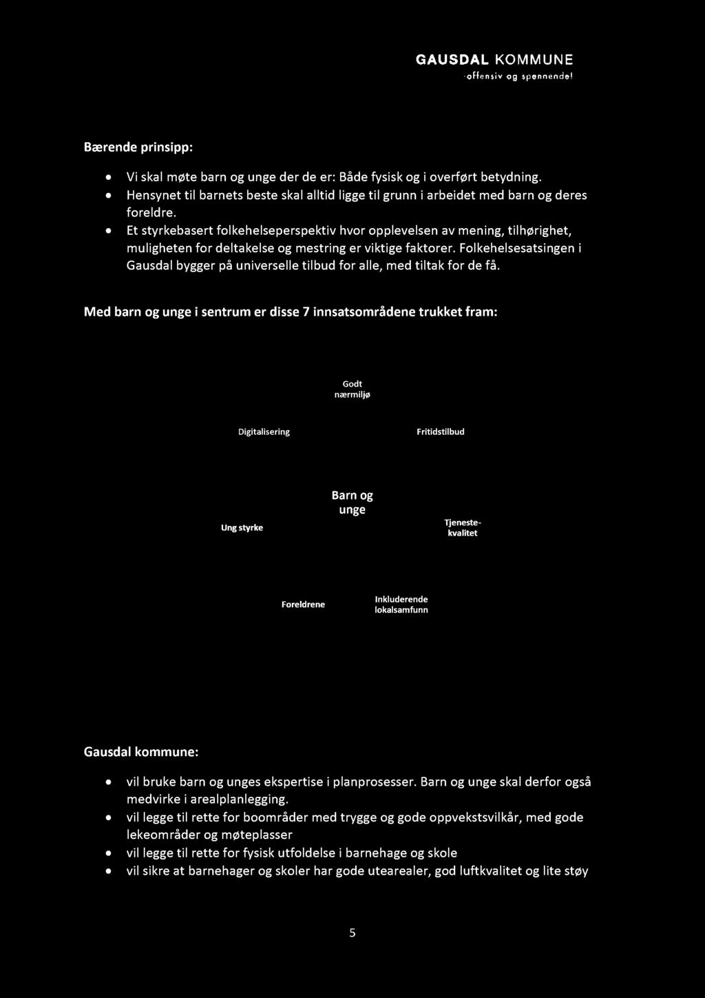 5. Satsingsområder i planen Bærende prinsipp: Vi skal møte barn og unge der de er: Både fysisk og i overført betydning.