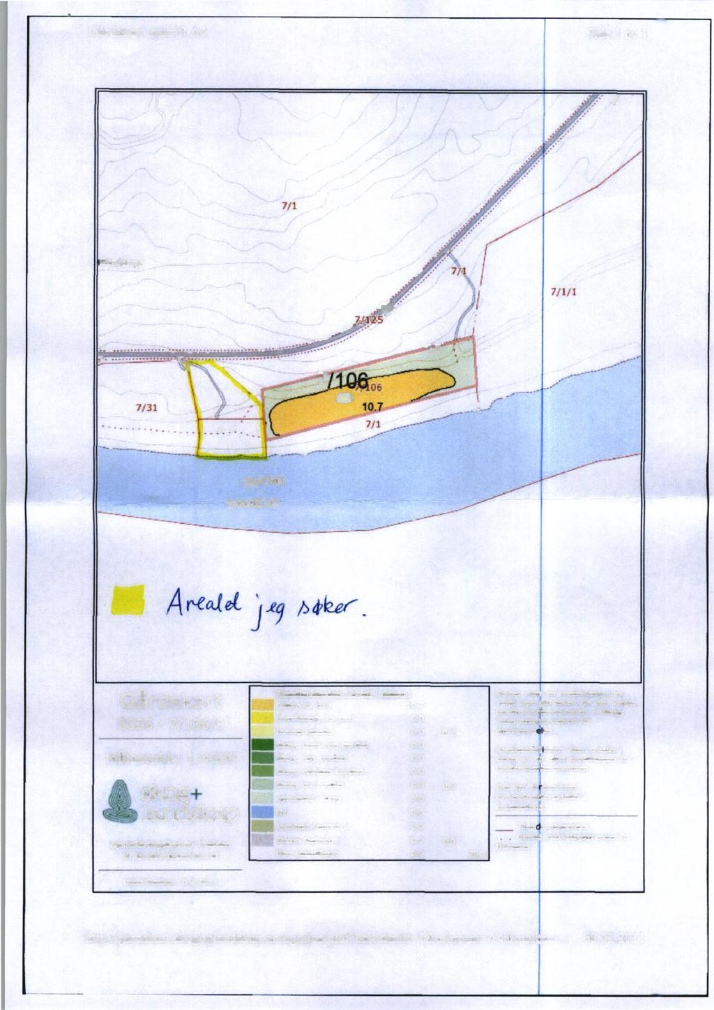 Gårdskart utskrift A4 Side 1 av 1 Hanpirga ø Arecu Gårdskart 2025-7/106/0 MSlestokk: 1:4500 6,2 skog+ lands kap Ajourføringsbehov meldes til