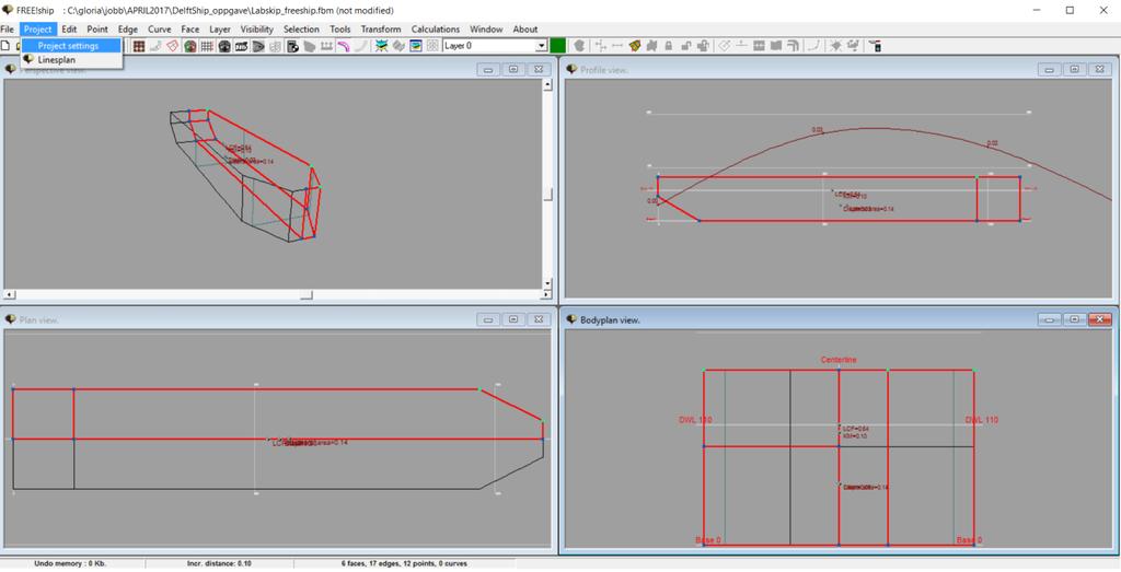 Figur 2: Project settings i FreeShip. Gå til Calculations menyen. Og prøv å gjøre de samme tingene som i Delft ship.