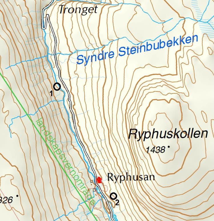 RUTEDATA Topografi og beliggenhet Storrute 1 er plassert noe sør for Syndre Steinbubekken, på vestsida av elva, men relativt nær elva, i en slakk øst-nordøstvendt helling.