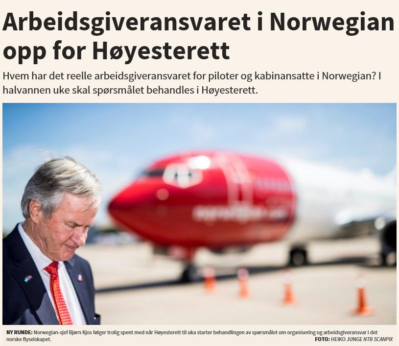 Ny rettspraksis fra 218 Norwegian-dommen Arbeidsgiveransvar ved omorganisering HR-218-271-A Omfattende omorganisering i Norwegiankonsernet Pilotene og de kabinansatte ble virksomhetsoverdratt fra