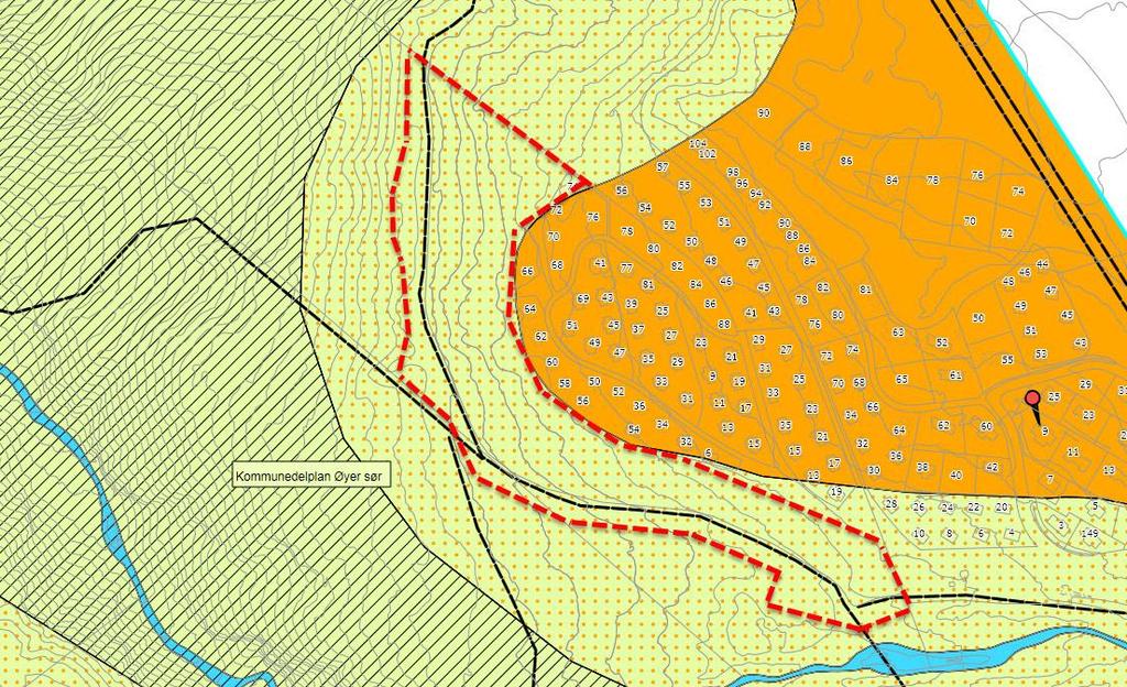 3.3 Kommunale føringer Kommunedelplan for Øyer Sør 2006 2015 Gjeldende kommunedelplan ble vedtatt i 31.5.2007. Her er planområdet avsatt til LNF- sone 4.