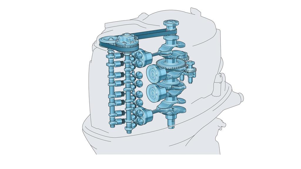 En spesiell forskjøvet veivaksel gir en kompakt design Yamaha er en ultrakompakt motor.