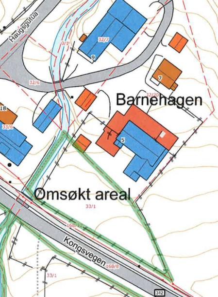 Sak 7/14 formål å legge ute/leke-areal til Hågåsletta barnehage, søkes det om dispensasjon for fradeling av om lag 1744 m 2 fra gbnr 33/1.