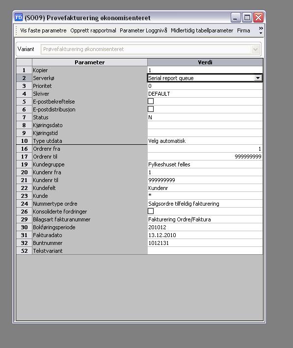 Faktureringsprosessen SO09 Prøvekjøring fakturering Denne rapporten tester faktureringsrutiner ved å kjøre serverprosessen Fakturering (SO13), men oppdaterer ikke hovedbok og kundereskontro.