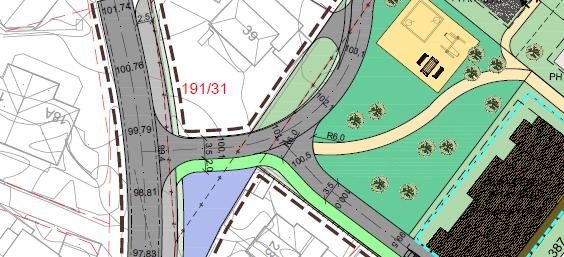 Trafikk, adkomst Planforslaget forutsetter sanering av gjeldende avkjørsel til området og etablering av ny lenger nord, gjennom gnr/bnr. 191/31 (se bilde under).