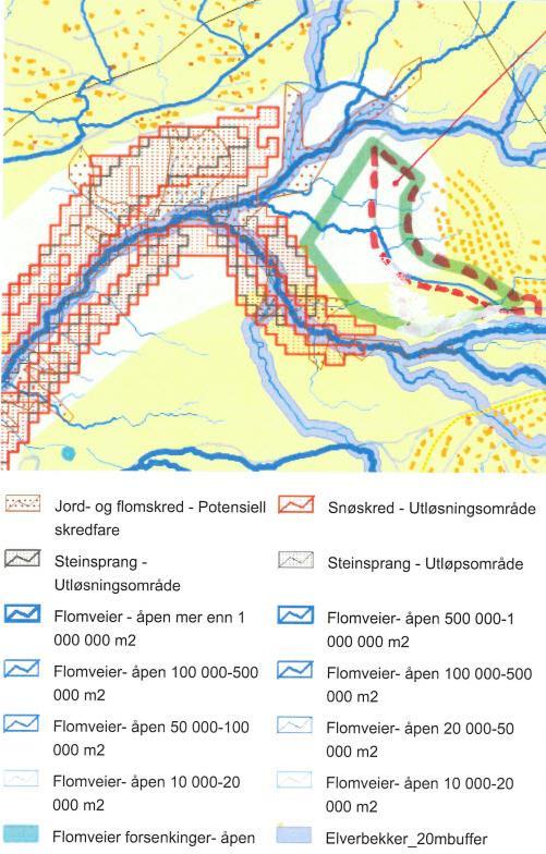 2.8 Overvann og skred Det er ikke registrert bekkedrag eller vannstrenger for overvann gjennom planlagte byggeområder. Rett sør for planområdet renner elva Mosåa.