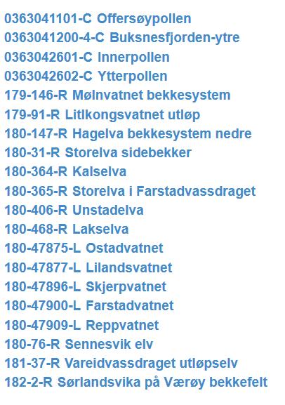 2 viser de 20 vannforekomstene der vurderingen er stor påvirkning fra landbruk. Lignende data kan fremskaffes for alle påvirkninger gjennom følgende fremgangsmåte. Gå inn på https://vannnett.