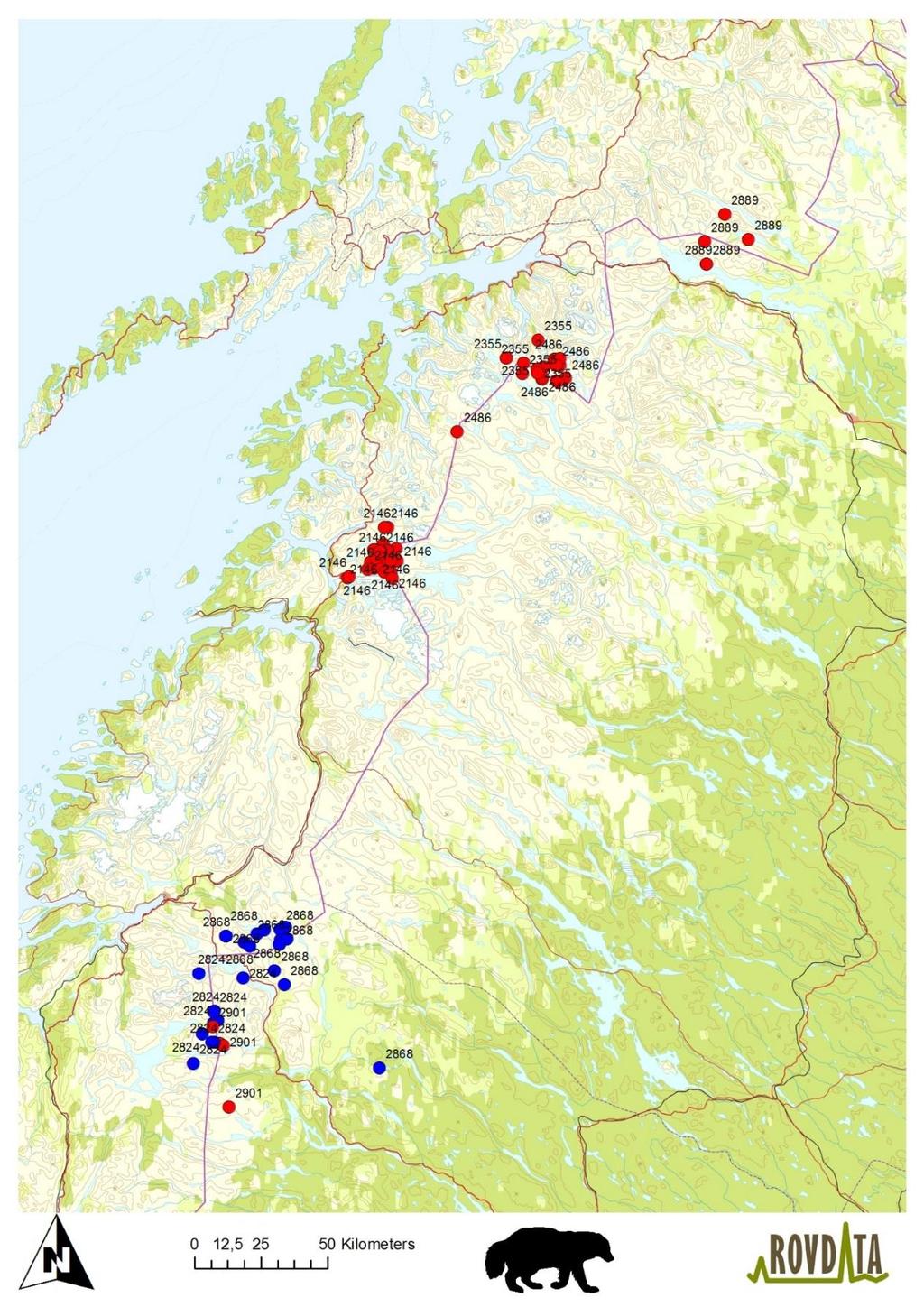 Figur 4 viser noen eksempler på jerver som er registrert på begge sider av riksgrensen mellom Norge og Sverige.