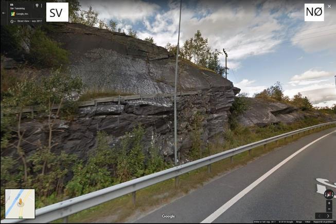 Kapittel 6 Figur 6.8: Skjæringen ved Gaulfossbroa lengst sør. Bilde er hentet fra Google Maps 22. januar 2018. Figur 6.9: Skjæringen ved Gaulfossbroa lengst nord.