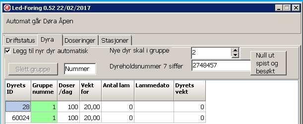 Denne viser dagens bevegelser gjennom maskinen 4 3 4 1 Skjermbilde 2 1. Legg til nye dyr automatisk 2.