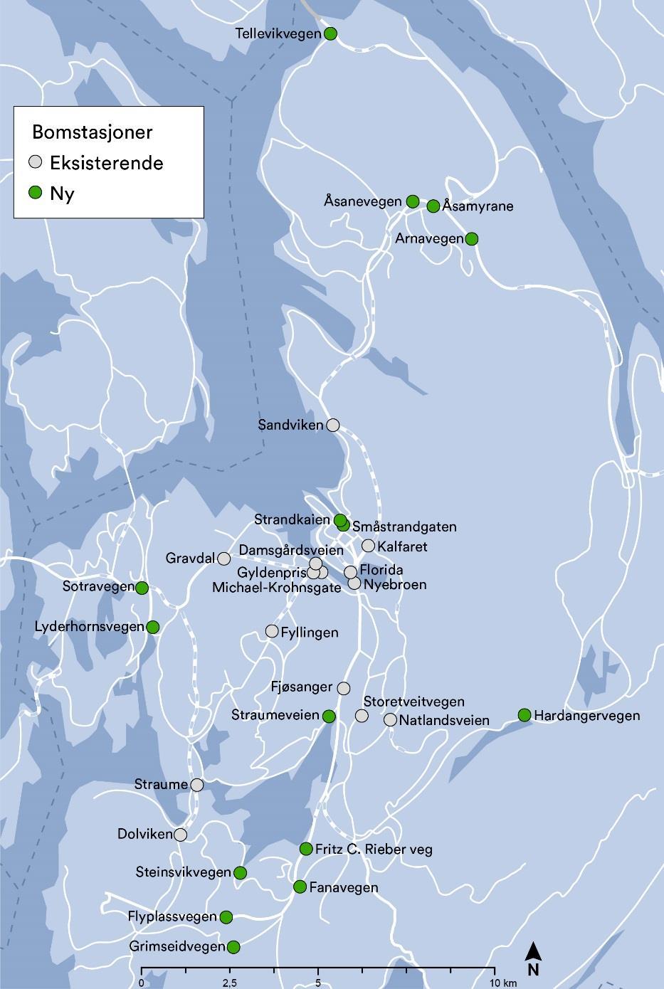 I tråd med vedtatt strategisk temakart for Bergen (se illustrasjon) legger partene til grunn at fremtidig byvekst i all hovedsak skal skje innenfor syv byfortettingsområder i form av boliger,